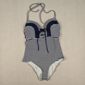 Nip Tuck Women's Size 6 US Halter Neck Torino Stripe Navy One-Piece Swimsuit NWT